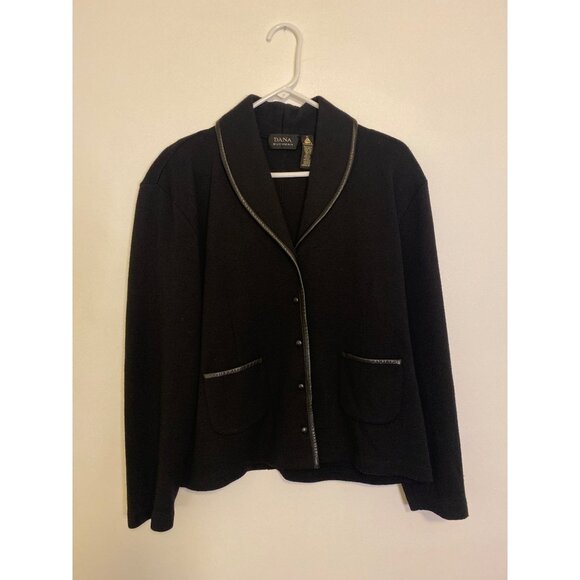 Dana Buchman Size XL Black Woolmark Button Front Merino Wool Blazer - Picture 1 of 7